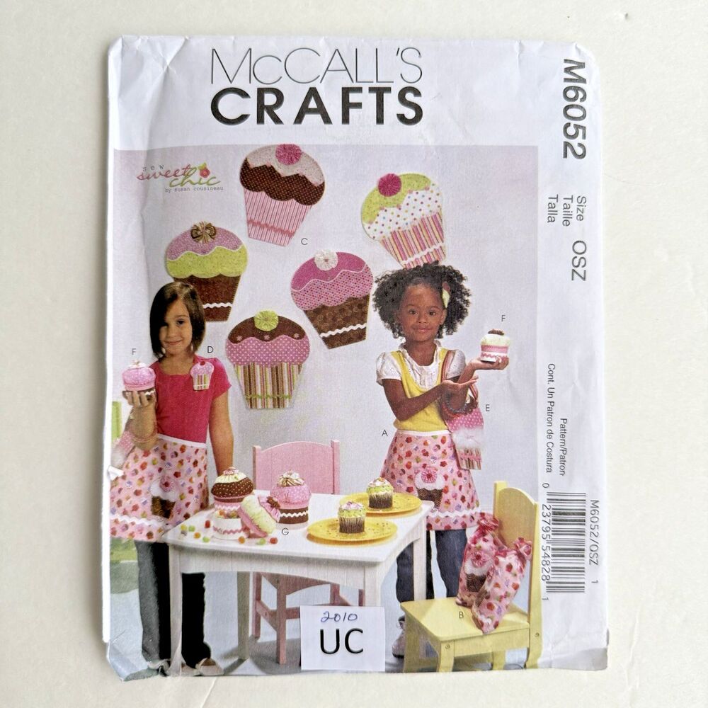 McCall's 6052 Sewing Pattern Cupcake Craft Items Apron Wall Decor Purse Box UC